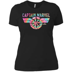 Captain Marvel Logo Banner Tie Dye Colors Women Cotton T-Shirt