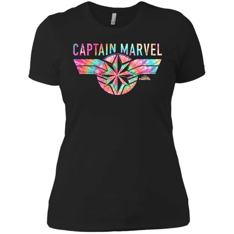 Captain Marvel Logo Banner Tie Dye Colors Women Cotton T-Shirt Black / X-Small Women Cotton T-Shirt - parenttees