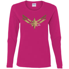 Captain Marvel Simple Gold Shadowed Logo Women Long Sleeve Shirt Women Long Sleeve Shirt - parenttees