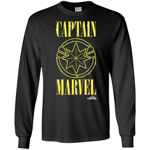 Captain Marvel Yellow Paint Drip Logo Men Long Sleeve Shirt Black / S Men Long Sleeve Shirt - parenttees