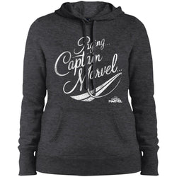 Captain Marvel Paging Distressed Cursive Women Hooded Sweatshirt