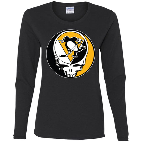 Pittsburgh Penguins Grateful Dead Steal Your Face Hockey Nhl Shirts Women Long Sleeve Shirt Black / S Women Long Sleeve Shirt - parenttees