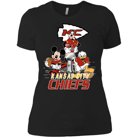 Nfl – Kansas City Chiefs Donald Duck Goofy Mickey Mouse Super Bowl 2019 Football Women Cotton T-Shirt Black / X-Small Women Cotton T-Shirt - parenttees