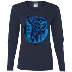 Captain Marvel Reflective Blue Circle Logo Women Long Sleeve Shirt Women Long Sleeve Shirt - parenttees