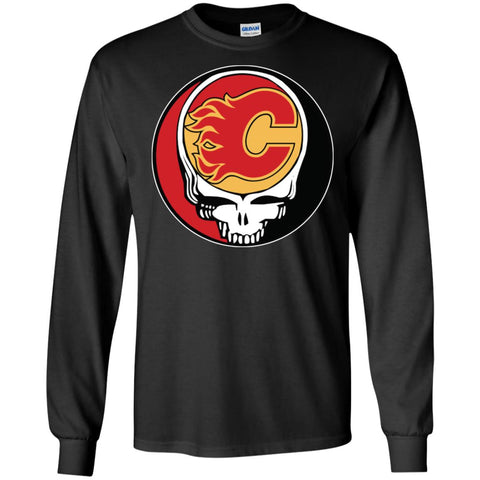 Calgary Flames Grateful Dead Steal Your Face Hockey Nhl Shirts Men Long Sleeve Shirt Black / S Men Long Sleeve Shirt - parenttees