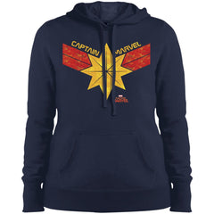 Captain Marvel Distressed Star Ribbon Logo Women Hooded Sweatshirt Women Hooded Sweatshirt - parenttees