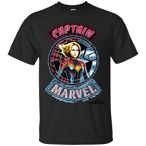 Captain Marvel Stitched Patched Portrait Men Cotton T-Shirt Black / S Men Cotton T-Shirt - parenttees