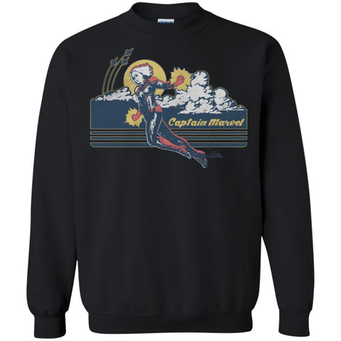 Marvel Captain Marvel Flight Clouds Vintage Crewneck Pullover Sweatshirt Black / S Crewneck Pullover Sweatshirt - parenttees