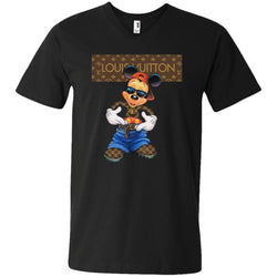 Louis Vuitton Mickey Mouse Cartoon T-shirt Men V-Neck T-Shirt