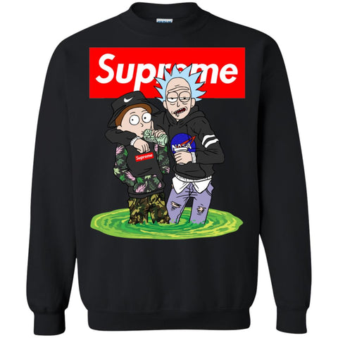 Supreme Rick And Morty T-shirt Crewneck Pullover Sweatshirt Black / S Crewneck Pullover Sweatshirt - parenttees