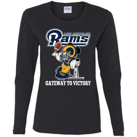 Los Angeles Rams Gateway To Victory Super Bowl 2019 Mickey Mouse Football Nfl Women Long Sleeve Shirt Black / S Women Long Sleeve Shirt - parenttees