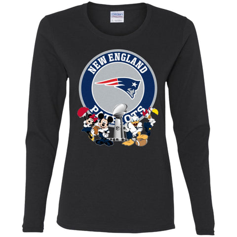 Nfl – New England Patriots Super Bowl 2019 Mickey Mouse Minnie Mouse Donald Duck Daisy Duck Football Women Long Sleeve Shirt Black / S Women Long Sleeve Shirt - parenttees