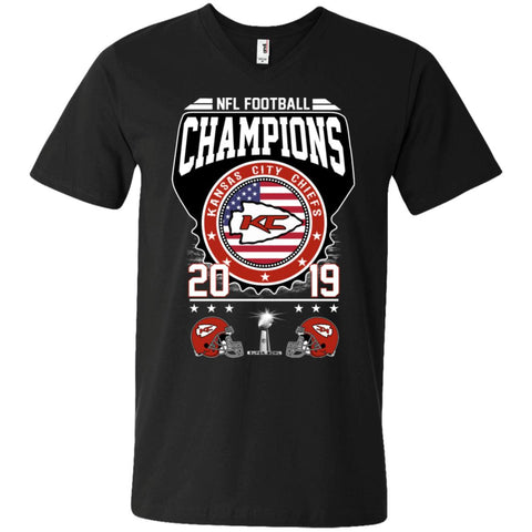 Nfl – Football Champions Kansas City Chiefs Super Bowl 2019 Men V-Neck T-Shirt Black / S Men V-Neck T-Shirt - parenttees