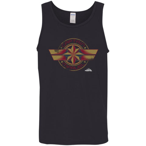 Captain Marvel Color Fade Circle Logo Badge Men Cotton Tank Black / X-Small Men Cotton Tank - parenttees