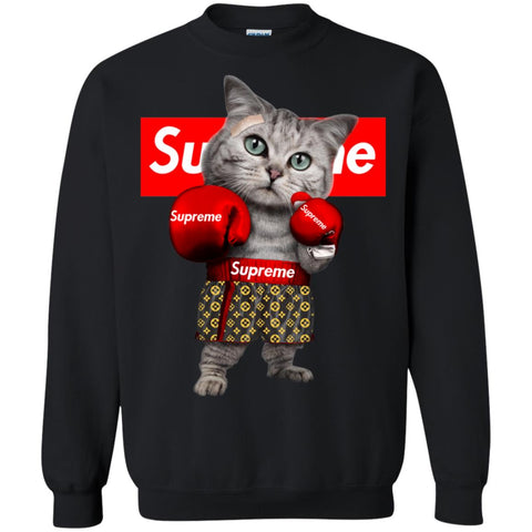 Supreme Boxing Cat Best Funny T-shirt Crewneck Pullover Sweatshirt Black / S Crewneck Pullover Sweatshirt - parenttees