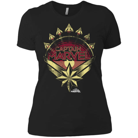 Captain Marvel Yellow Red Plane Flight Logo Women Cotton T-Shirt Black / X-Small Women Cotton T-Shirt - parenttees