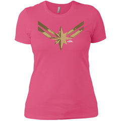 Captain Marvel Simple Gold Shadowed Logo Women Cotton T-Shirt Women Cotton T-Shirt - parenttees