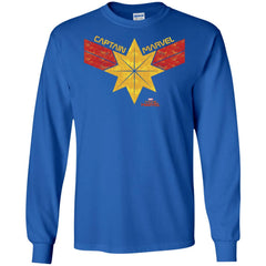 Captain Marvel Distressed Star Ribbon Logo Men Long Sleeve Shirt Men Long Sleeve Shirt - parenttees