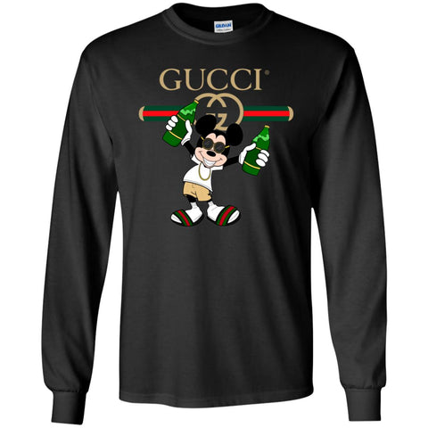 Gucci Mickey Mouse Drink Beer T-shirt Men Long Sleeve Shirt Black / S Men Long Sleeve Shirt - parenttees