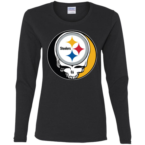 Pittsburgh Steelers Grateful Dead Steal Your Face Football Nfl Shirts Women Long Sleeve Shirt Black / S Women Long Sleeve Shirt - parenttees