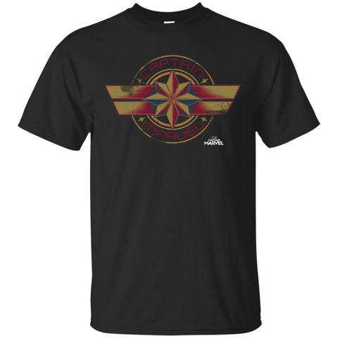 Captain Marvel Color Fade Circle Logo Badge Men Cotton T-Shirt Black / S Men Cotton T-Shirt - parenttees