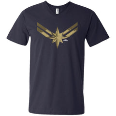 Captain Marvel Simple Gold Shadowed Logo Men V-Neck T-Shirt Men V-Neck T-Shirt - parenttees