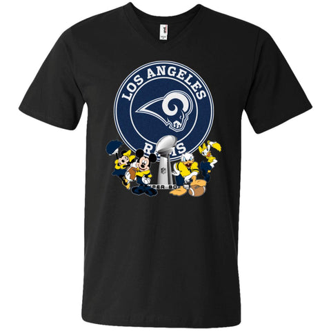 Nfl – Los Angeles Rams Super Bowl 2019 Mickey Mouse Minnie Mouse Donald Duck Daisy Duck Football Men V-Neck T-Shirt Black / S Men V-Neck T-Shirt - parenttees