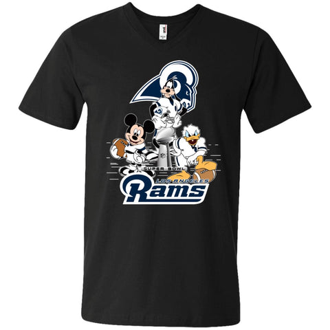 Nfl – Los Angeles Rams Donald Duck Goofy Mickey Mouse Super Bowl 2019 Football Men V-Neck T-Shirt Black / S Men V-Neck T-Shirt - parenttees