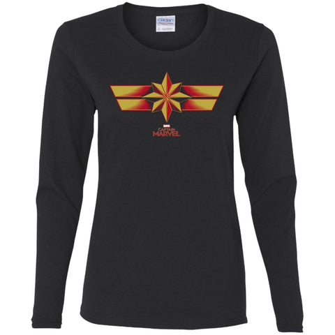 Marvel Captain Marvel Retro Red Yellow Logo Women Long Sleeve Shirt Black / S Women Long Sleeve Shirt - parenttees