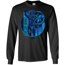 Captain Marvel Reflective Blue Circle Logo Men Long Sleeve Shirt