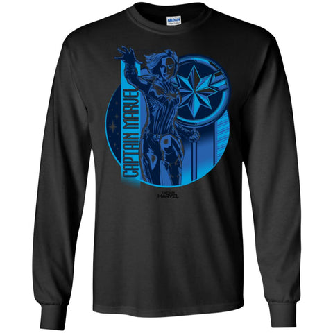 Captain Marvel Reflective Blue Circle Logo Men Long Sleeve Shirt Black / S Men Long Sleeve Shirt - parenttees