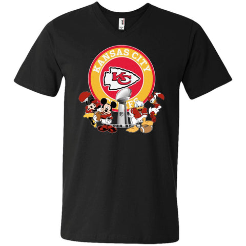 Nfl – Kansas City Chiefs Super Bowl 2019 Mickey Mouse Minnie Mouse Donald Duck Daisy Duck Football Men V-Neck T-Shirt Black / S Men V-Neck T-Shirt - parenttees