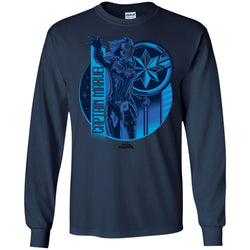 Captain Marvel Reflective Blue Circle Logo Men Long Sleeve Shirt