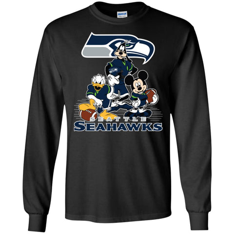 Mickey Mouse Seattle Seahawks American Football Nfl Sports Shirt Men Long Sleeve Shirt Black / S Men Long Sleeve Shirt - parenttees