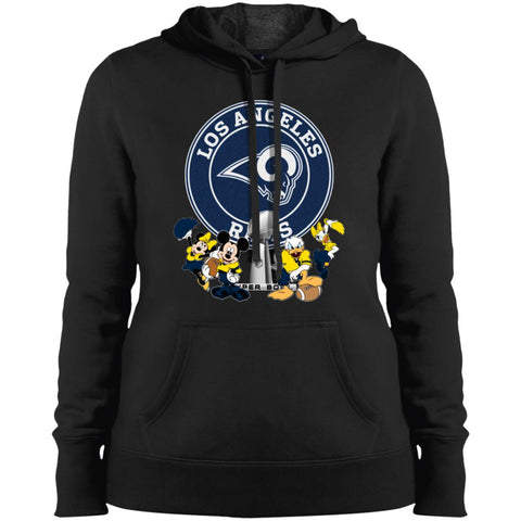 Nfl – Los Angeles Rams Super Bowl 2019 Mickey Mouse Minnie Mouse Donald Duck Daisy Duck Football Women Hooded Sweatshirt Black / X-Small Women Hooded Sweatshirt - parenttees