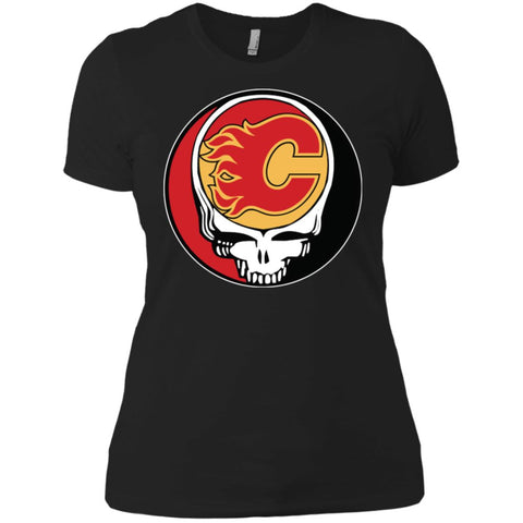 Calgary Flames Grateful Dead Steal Your Face Hockey Nhl Shirts Women Cotton T-Shirt Black / X-Small Women Cotton T-Shirt - parenttees