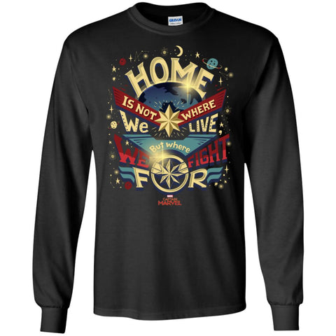 Captain Marvel Home Is What We Fight For Men Long Sleeve Shirt Black / S Men Long Sleeve Shirt - parenttees