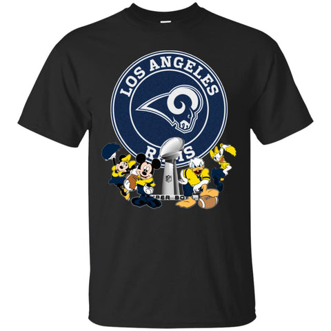 Nfl – Los Angeles Rams Super Bowl 2019 Mickey Mouse Minnie Mouse Donald Duck Daisy Duck Football Men Cotton T-Shirt Black / S Men Cotton T-Shirt - parenttees