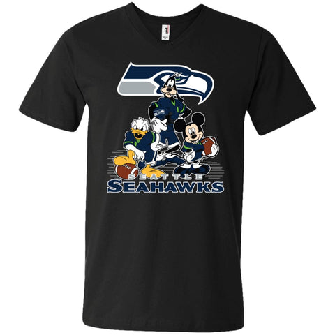 Mickey Mouse Seattle Seahawks American Football Nfl Sports Shirt Men V-Neck T-Shirt Black / S Men V-Neck T-Shirt - parenttees