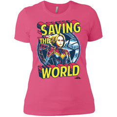 Captain Marvel Saving The World Portrait Women Cotton T-Shirt Women Cotton T-Shirt - parenttees