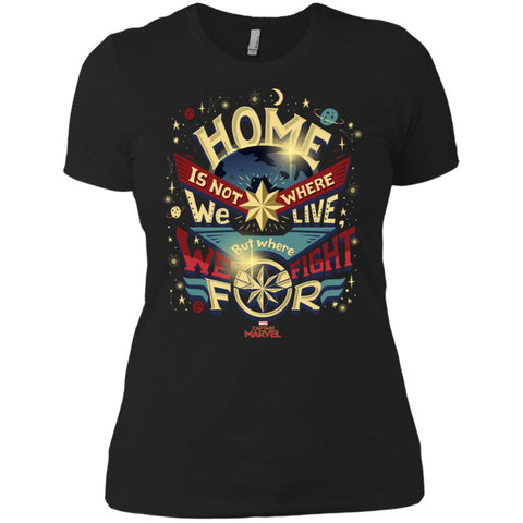 Captain Marvel Home Is What We Fight For Women Cotton T-Shirt Black / X-Small Women Cotton T-Shirt - parenttees