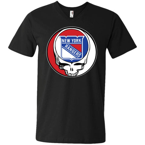 New York Rangers Grateful Dead Steal Your Face Hockey Nhl Shirts Men V-Neck T-Shirt Black / S Men V-Neck T-Shirt - parenttees