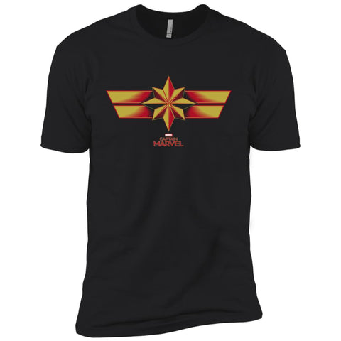 Marvel Captain Marvel Retro Red Yellow Logo Men Short Sleeve T-Shirt Black / X-Small Men Short Sleeve T-Shirt - parenttees