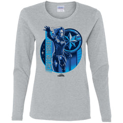 Captain Marvel Reflective Blue Circle Logo Women Long Sleeve Shirt Women Long Sleeve Shirt - parenttees