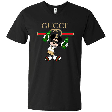 Gucci Mickey Mouse Drink Beer T-shirt Men V-Neck T-Shirt Black / S Men V-Neck T-Shirt - parenttees