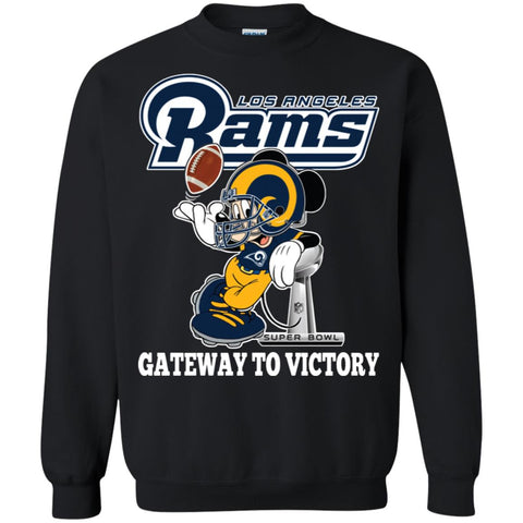 Los Angeles Rams Gateway To Victory Super Bowl 2019 Mickey Mouse Football Nfl Crewneck Pullover Sweatshirt Black / S Crewneck Pullover Sweatshirt - parenttees