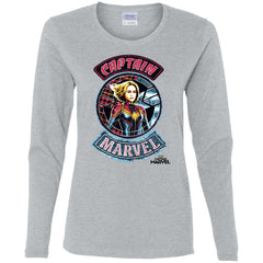 Captain Marvel Stitched Patched Portrait Women Long Sleeve Shirt Women Long Sleeve Shirt - parenttees