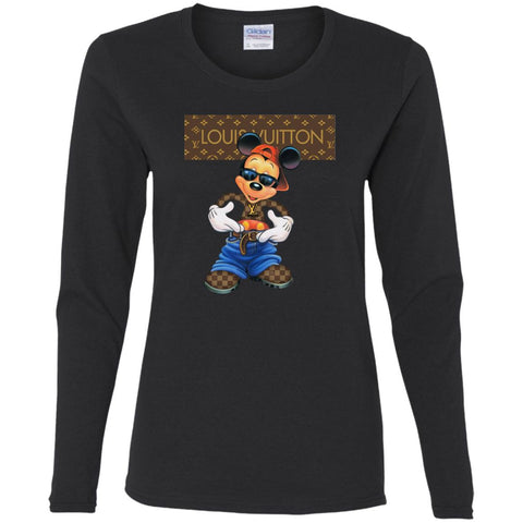 Louis Vuitton Mickey Mouse Cartoon T-shirt Women Long Sleeve Shirt Black / S Women Long Sleeve Shirt - parenttees