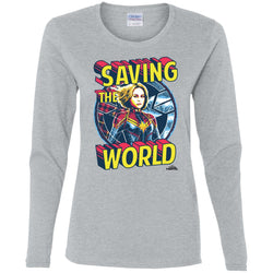 Captain Marvel Saving The World Portrait Women Long Sleeve Shirt