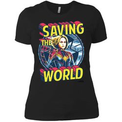 Captain Marvel Saving The World Portrait Women Cotton T-Shirt